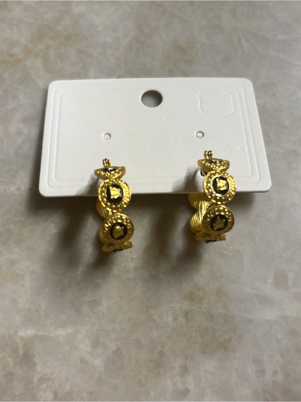 Vintage Gold Textured Coin-Link Hoop Earrings